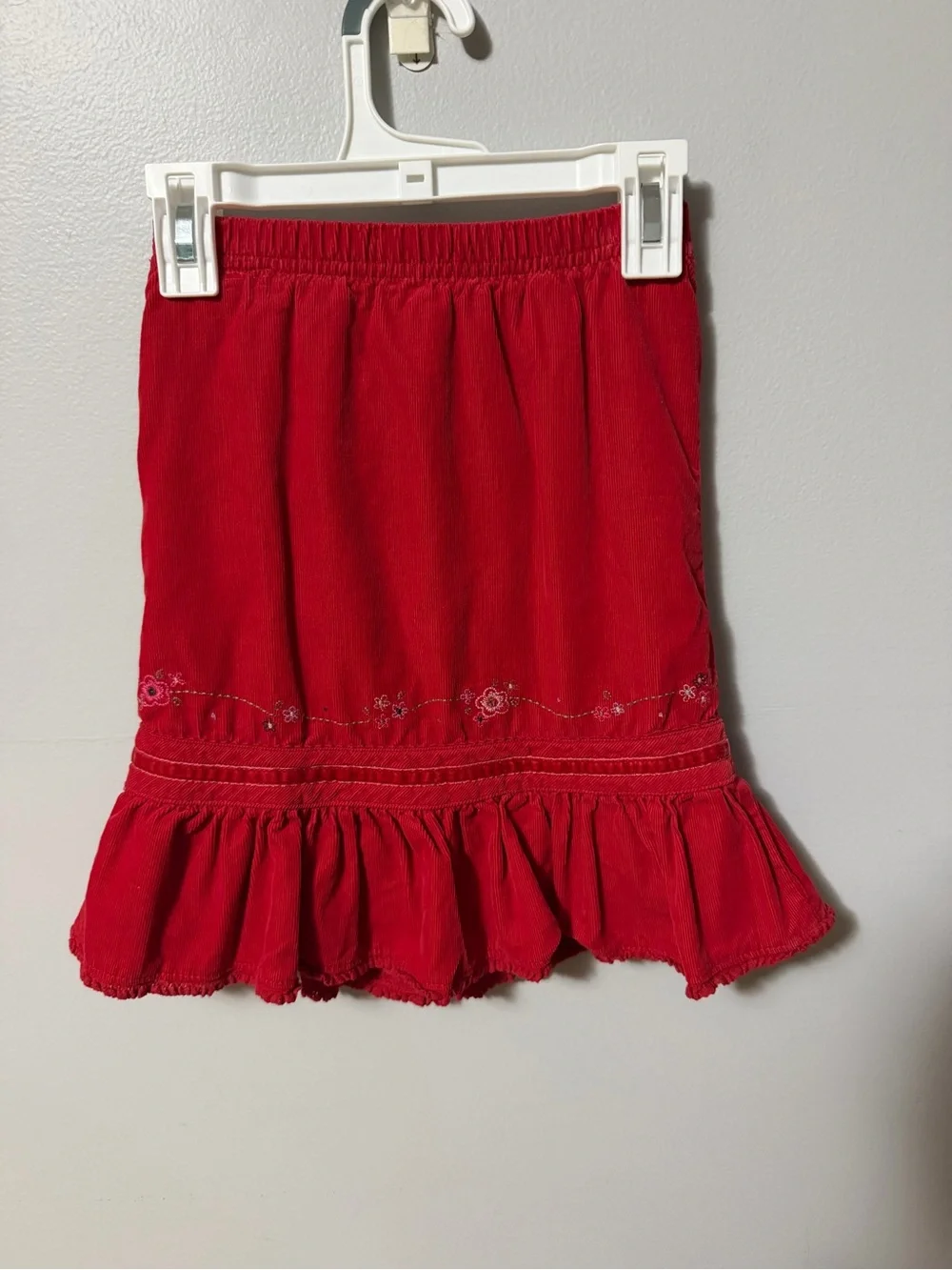 Vintage Y2K OshKosh B’Gosh Red Corduroy Embroidered Ruffle Skirt Size 5